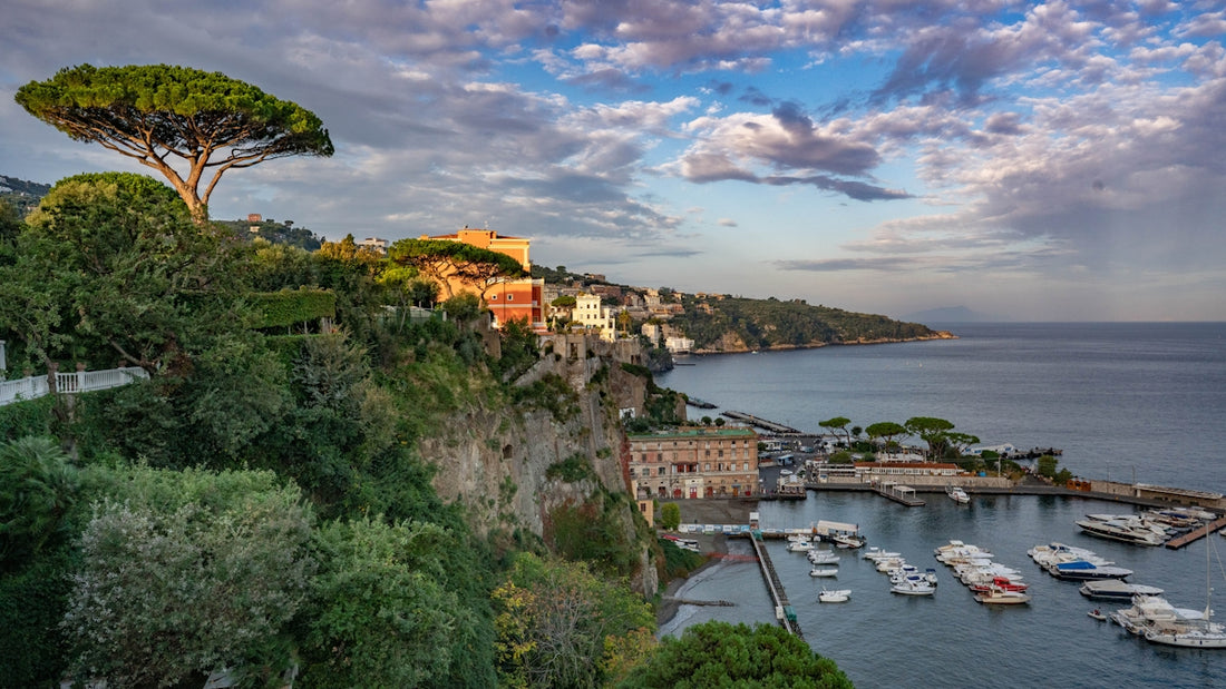 a scenic view of a harbor with boats in the water