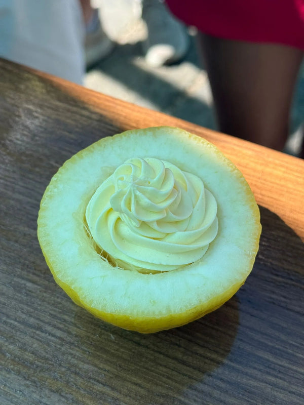 Gluten Free Cooking Class Sorrento dessert featuring lemon with creamy frosting inside.